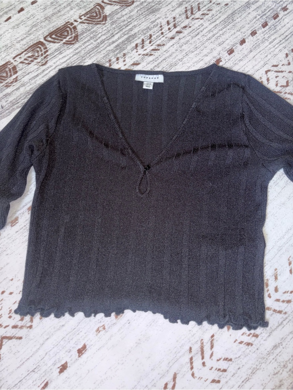 Topshop Charcoal Ribbed V-Neck Crop Top
